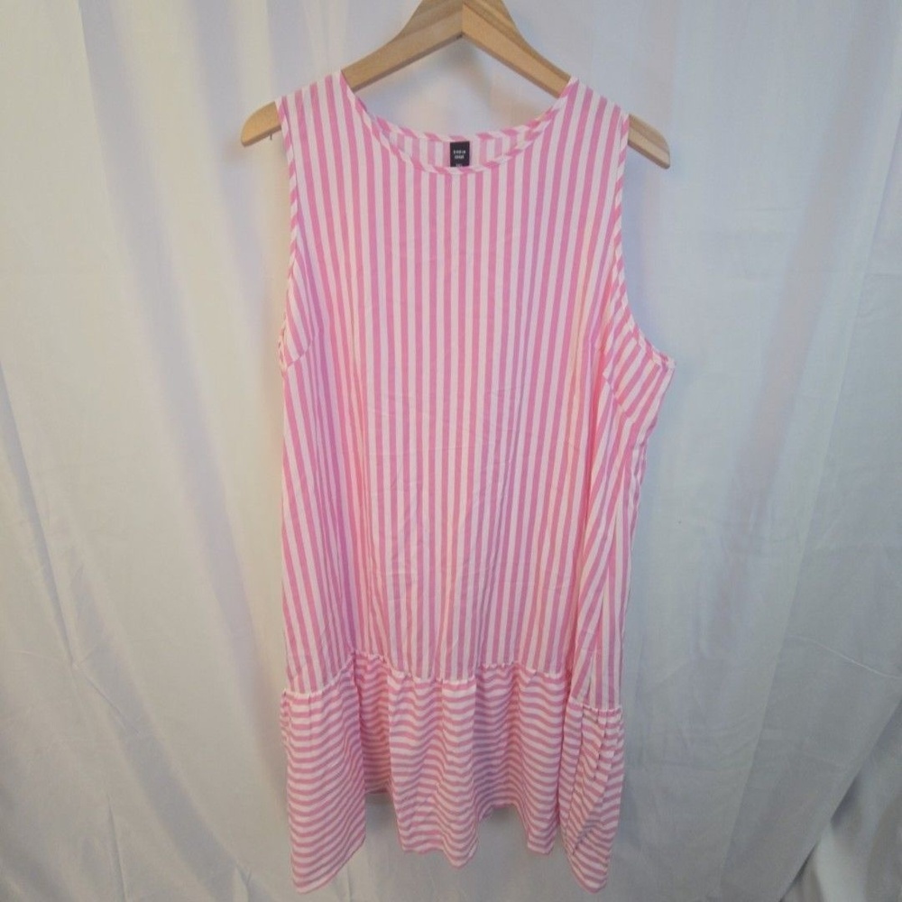 SHEIN Curve Dress Womens 3XL Pink Stripe Sleeveless Ruffle Hem Swing Sundress